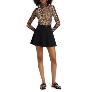 Ganni Top Womens 42 US 10/12 Turtleneck Mesh Animal Print Stretch